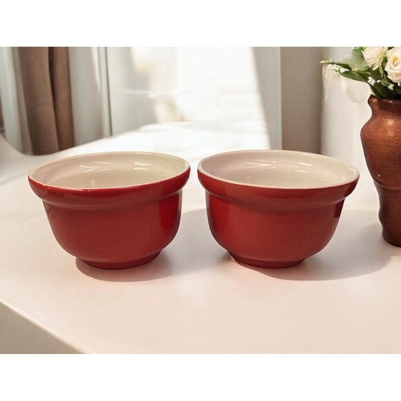 Target Home Red White Stoneware Bowls Oven Safe 5” Wide Diameter 3” H Set Of 2 - Picture 1 of 13